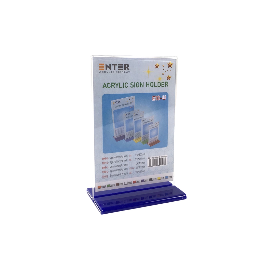 Kệ mica 2 mặt Enter E10-U 100x150mm đế lùa uốn bằng, Kệ menu nhà hàng, Standee mica để bàn, Bảng quét mã QR Code