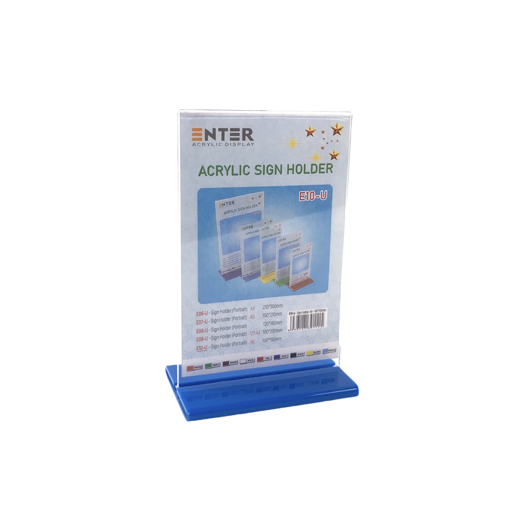 Kệ mica 2 mặt Enter E10-U 100x150mm đế lùa uốn bằng, Kệ menu nhà hàng, Standee mica để bàn, Bảng quét mã QR Code