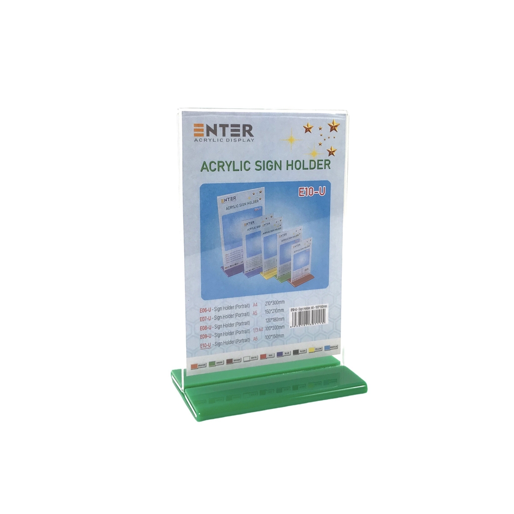 Kệ mica 2 mặt Enter E10-U 100x150mm đế lùa uốn bằng, Kệ menu nhà hàng, Standee mica để bàn, Bảng quét mã QR Code