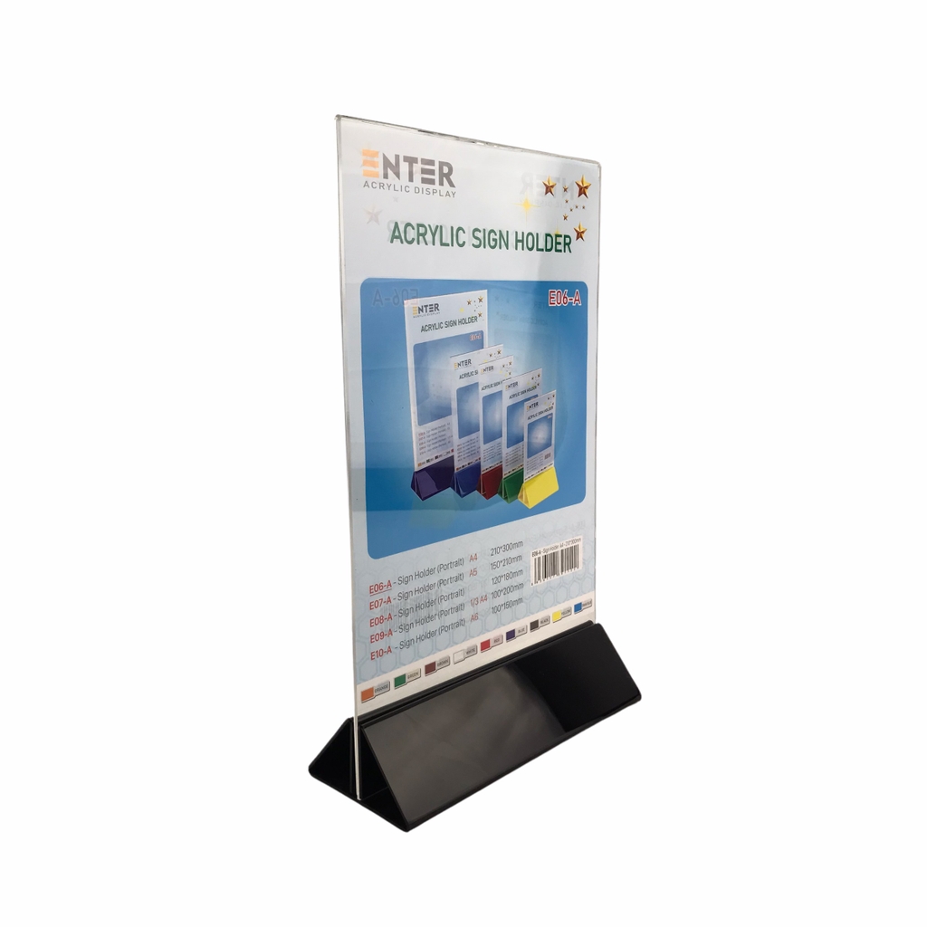 Kệ mica 2 mặt Enter E06-A 210x300mm đế lùa uốn chân chữ A, Kệ menu nhà hàng, Standee mica để bàn, Bảng quét mã QR Code (10)