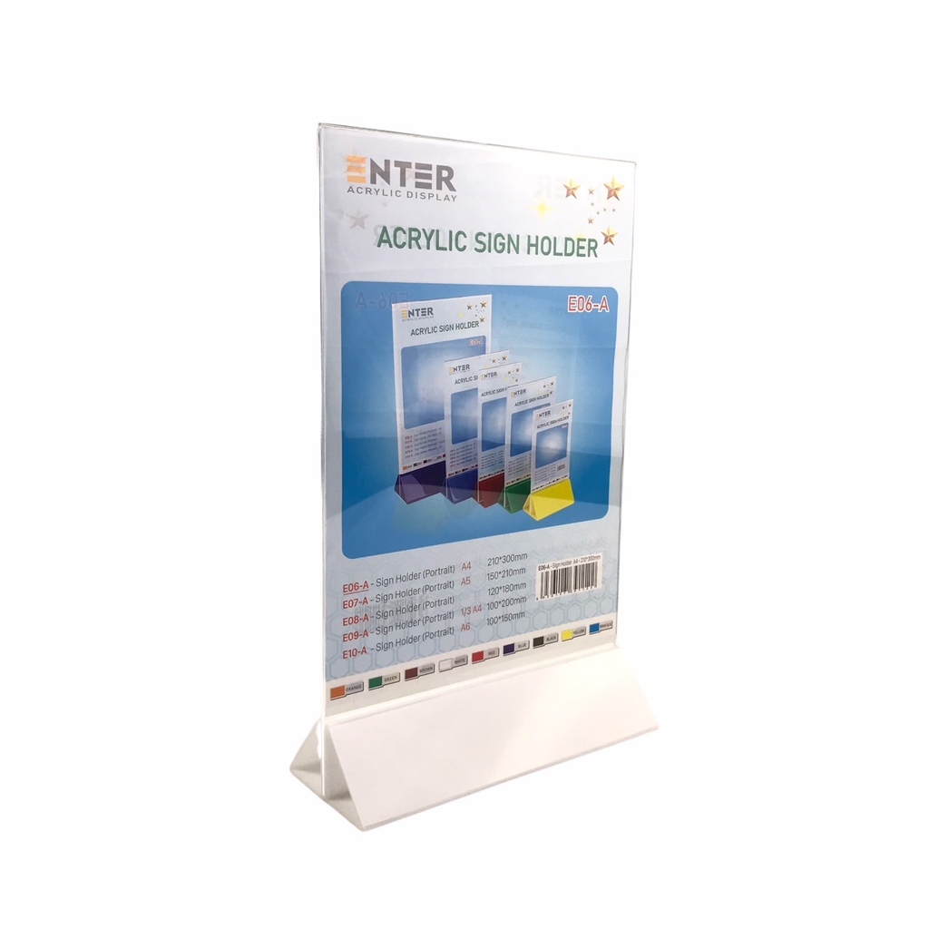 Kệ mica 2 mặt Enter E06-A 210x300mm đế lùa uốn chân chữ A, Kệ menu nhà hàng, Standee mica để bàn, Bảng quét mã QR Code (10)
