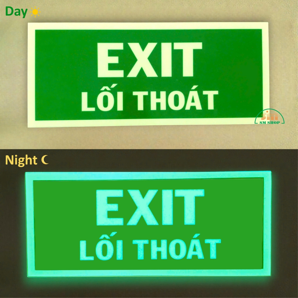 Bảng thoát hiểm B111/B112/B113/B114/B115/B116/B117 15x35cm màng mica 0.5mm dán decal dạ quang, Bảng chỉ dẫn lối thoát, Bảng Exit