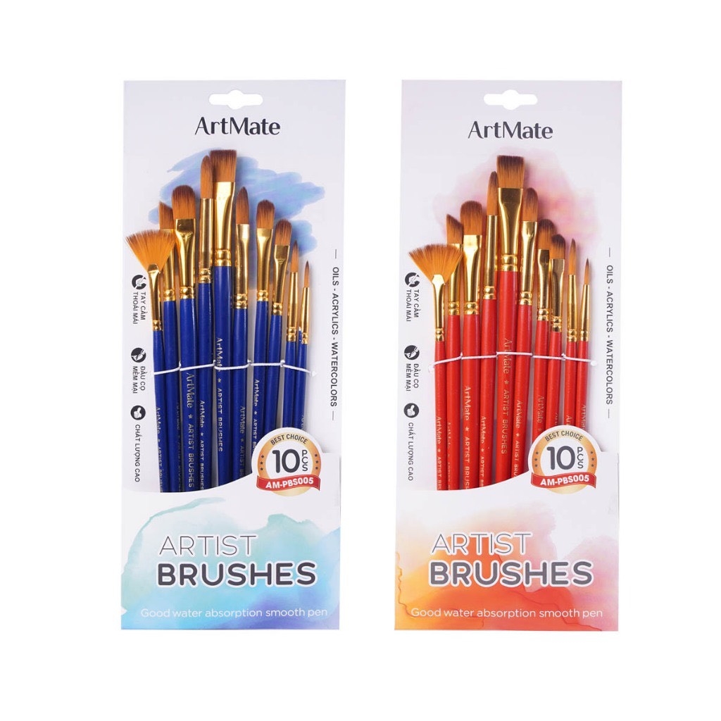 Cọ vẽ bộ Artmate AM-PBS005 10 cây đầu dẹp thân gỗ (24)