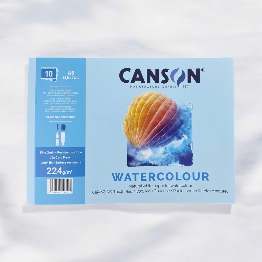 Giấy vẽ Canson 224gsm 10 tờ, giấy vẽ màu nước
