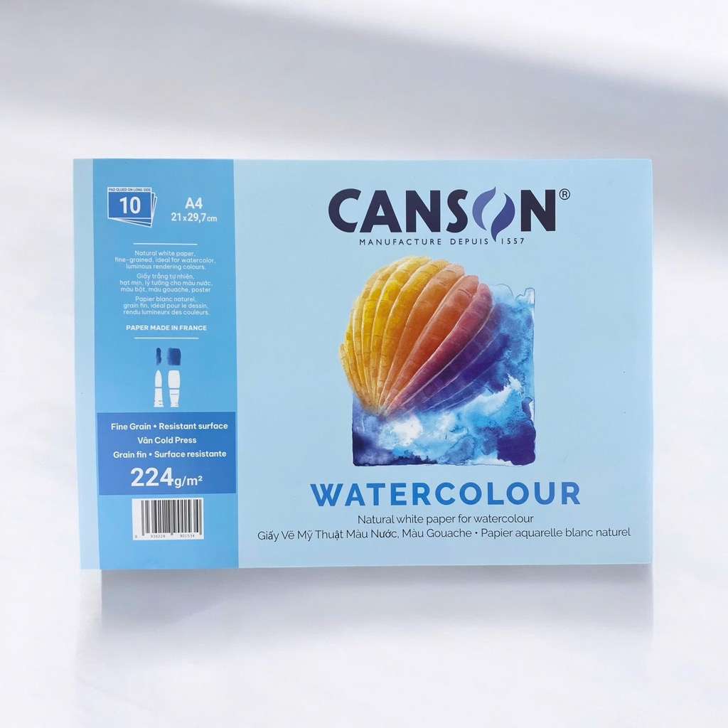 Giấy vẽ Canson 224gsm 10 tờ, giấy vẽ màu nước