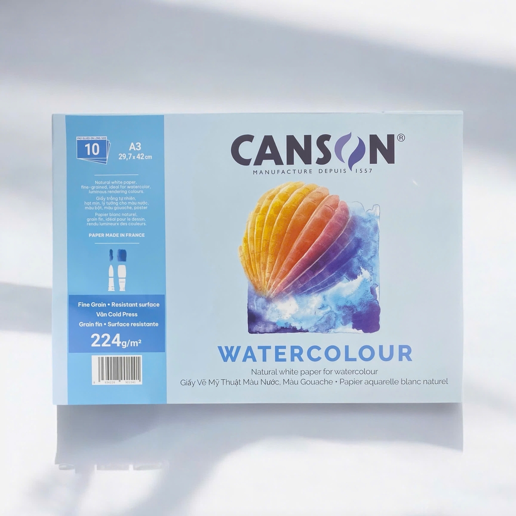 Giấy vẽ Canson 224gsm 10 tờ, giấy vẽ màu nước