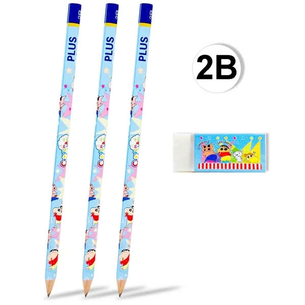 Bộ 3 bút chì + gôm Plus Shinchan