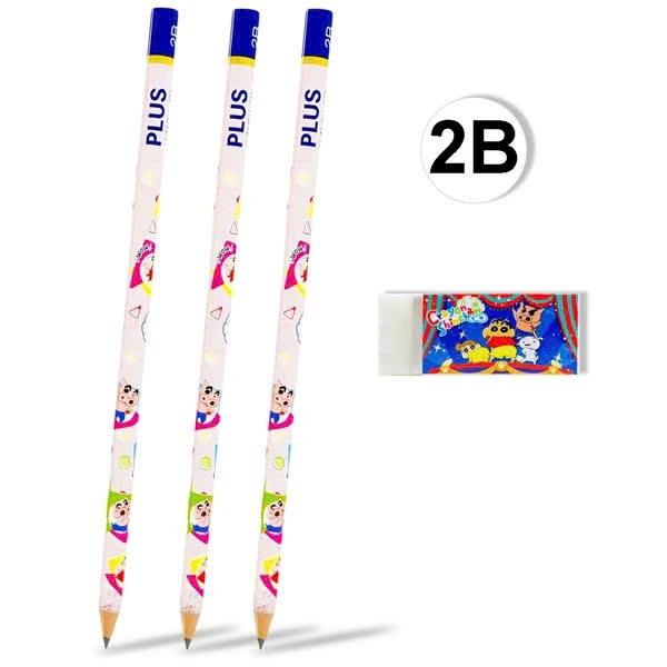 Bộ 3 bút chì + gôm Plus Shinchan
