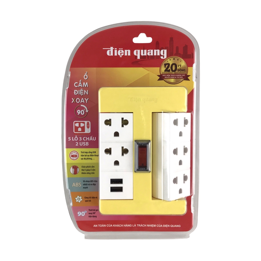 Ổ cắm xoay 90º ĐQ ĐQ ESK RT 2USB