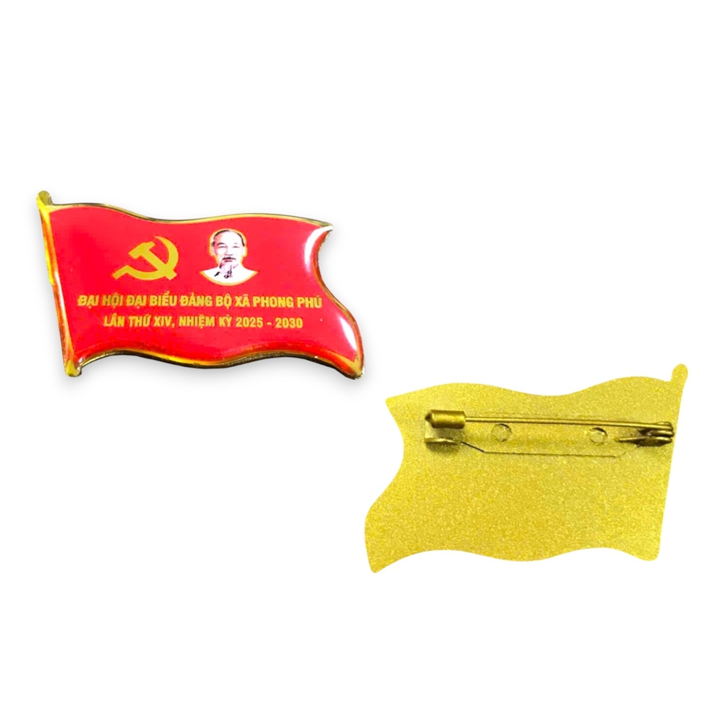 Huy hiệu cài áo đồng / inox hàn kim 004E, Huy hiệu lá cờ, Huy hiệu đại biểu, Huy hiệu đại hội, Cài áo cờ Đảng