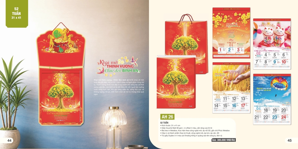 Lịch 52 tuần AH AH25-AH28 31x41cm có chữ cẩm thạch 2027