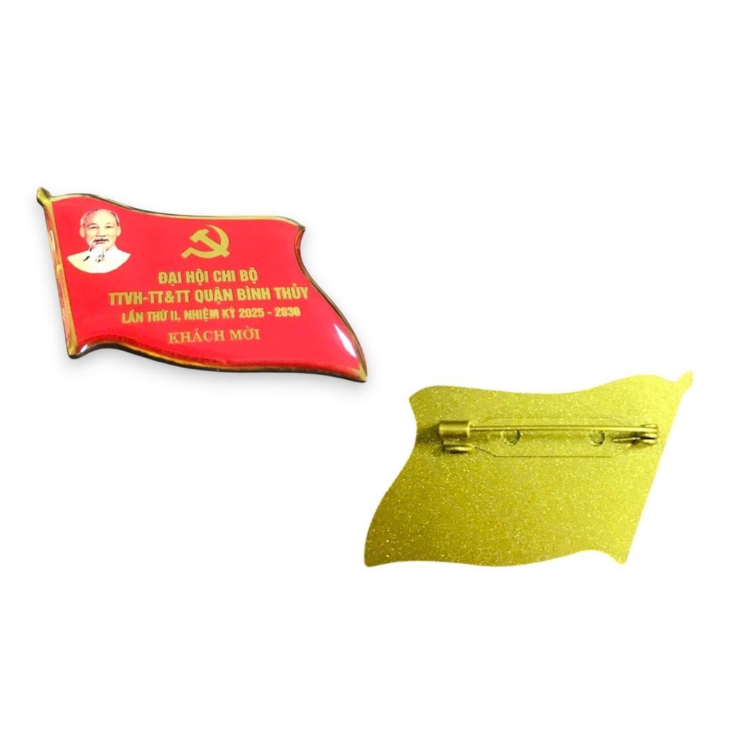 Huy hiệu cài áo đồng / inox hàn kim 004E, Huy hiệu lá cờ, Huy hiệu đại biểu, Huy hiệu đại hội, Cài áo cờ Đảng