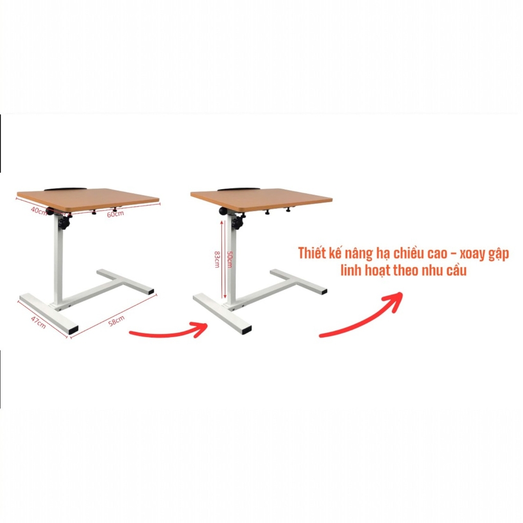 Bàn di động Enter BG106 60x40cm, Bàn nâng hạ đa năng, Bàn gỗ đa chức năng, Bàn gấp gọn thông minh