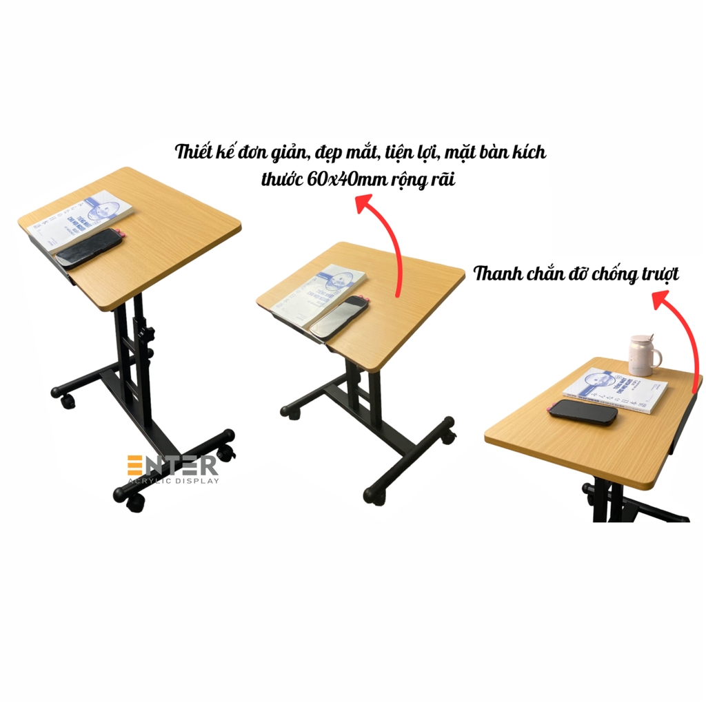 Bàn gỗ di động Enter BG103 60x40cm, Bàn nâng hạ đa năng, Bàn gỗ đa chức năng, Bàn gấp gọn thông minh