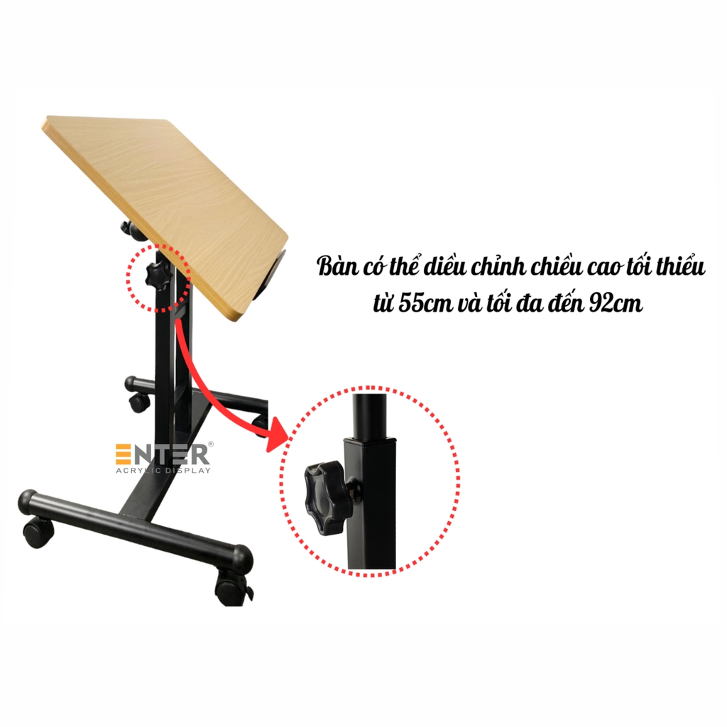 Bàn gỗ di động Enter BG103 60x40cm, Bàn nâng hạ đa năng, Bàn gỗ đa chức năng, Bàn gấp gọn thông minh