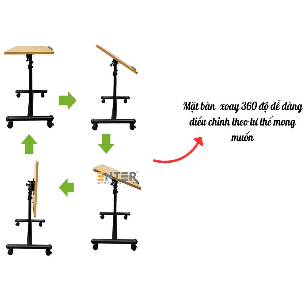 Bàn gỗ di động Enter BG103 60x40cm, Bàn nâng hạ đa năng, Bàn gỗ đa chức năng, Bàn gấp gọn thông minh
