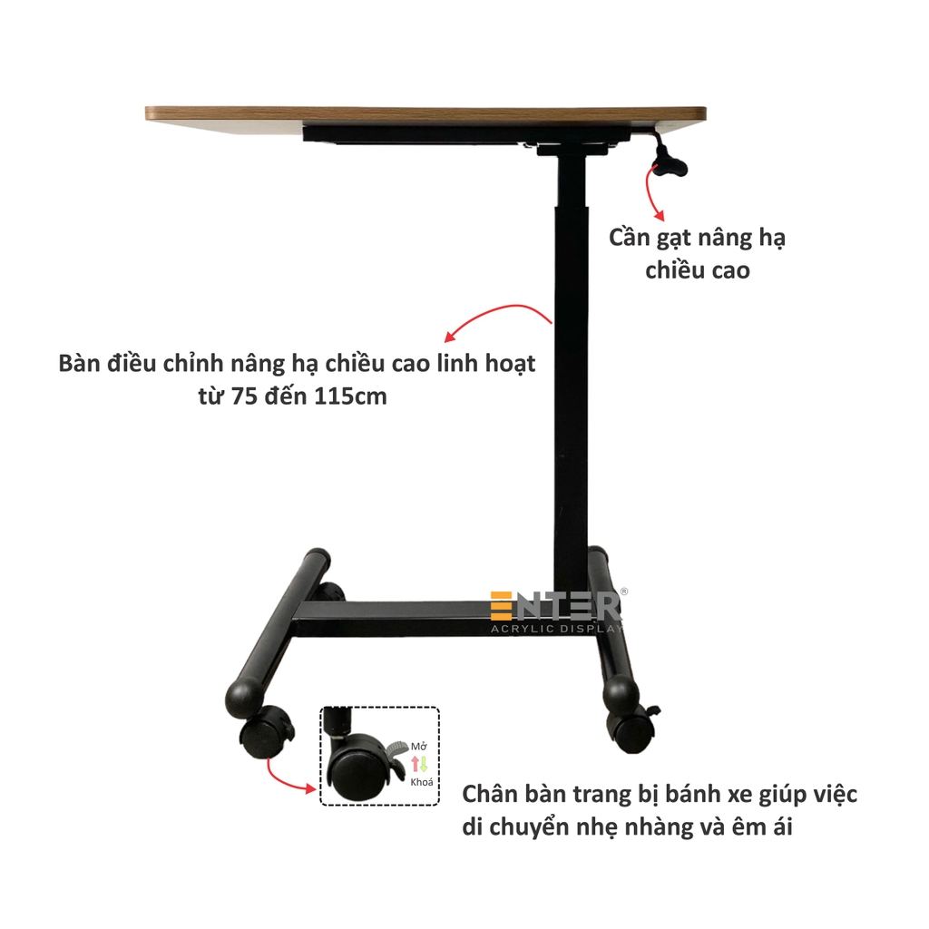 Bàn nâng hạ di động Enter BG104 68x40cm có lò xo khí, Bàn nâng hạ đa năng, Bàn gỗ đa chức năng