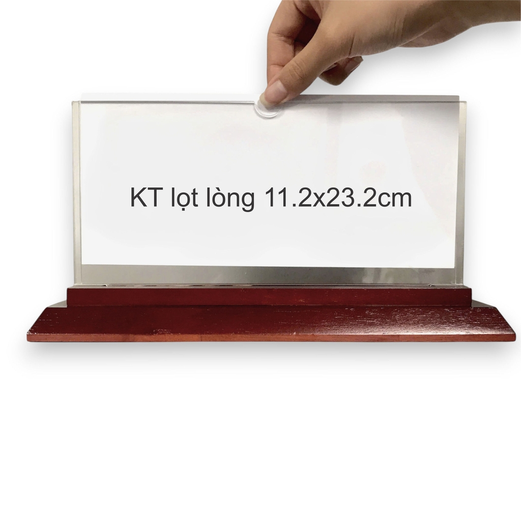 Bảng chức danh đế gỗ DG12 chân 2 cấp 280x70mm, thân trên 240x120mm