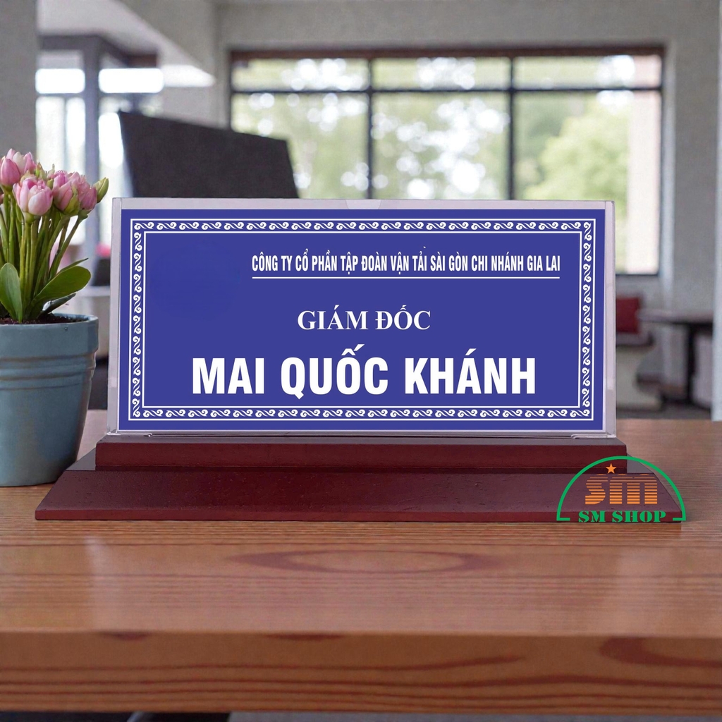 Bảng chức danh đế gỗ DG12 chân 2 cấp 280x70mm, thân trên 240x120mm