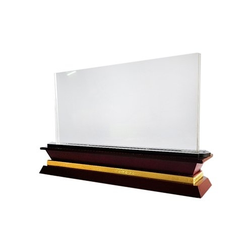 Bảng chức danh đế gỗ hoa văn DG07-C 330x60mm có mặt mica 300x135mm dày 5mmx2