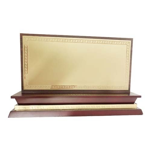 Bảng chức danh đế gỗ hoa văn DG07-D 330x60mm mặt inox không nội dung 294x140mm
