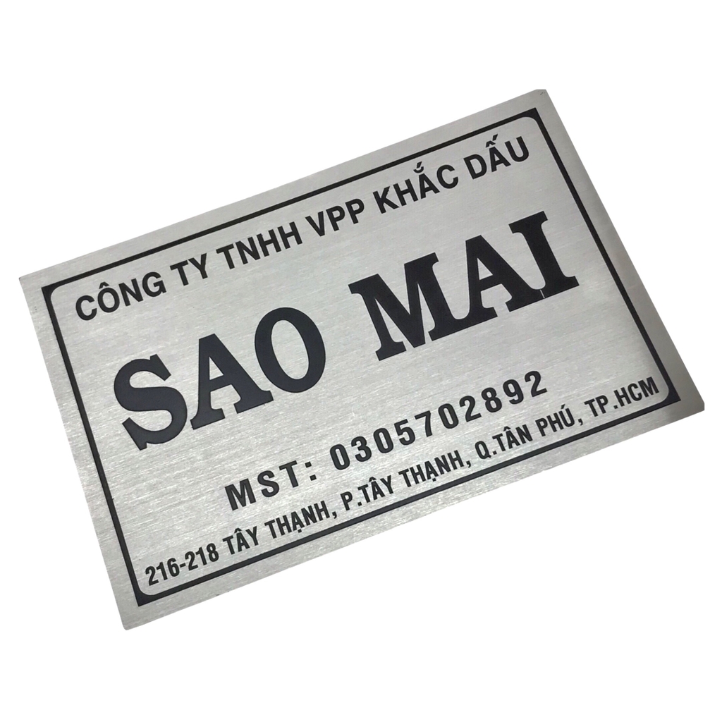 Bảng công ty inox ăn mòn 40x30cm nền trắng xước chữ đen