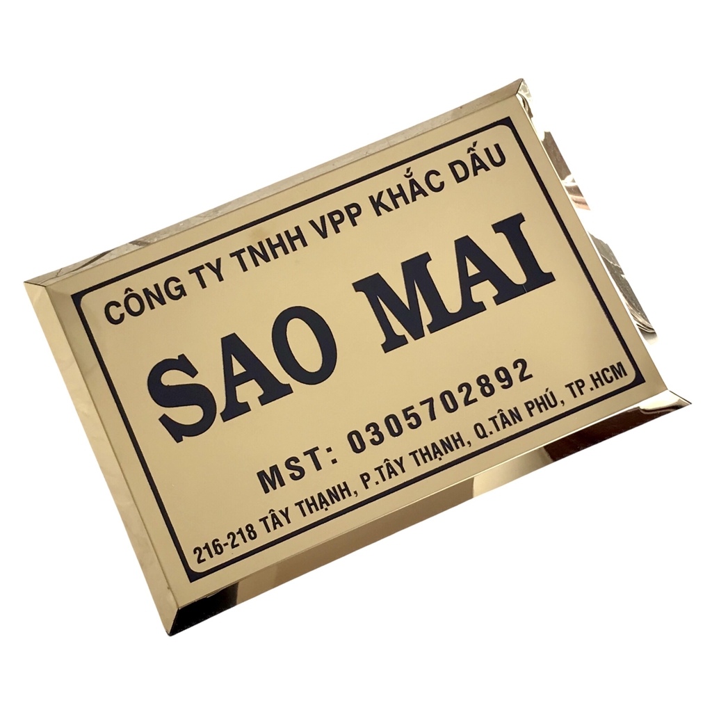 Bảng công ty inox ăn mòn có chân 40x30cm nền vàng bóng chữ đen
