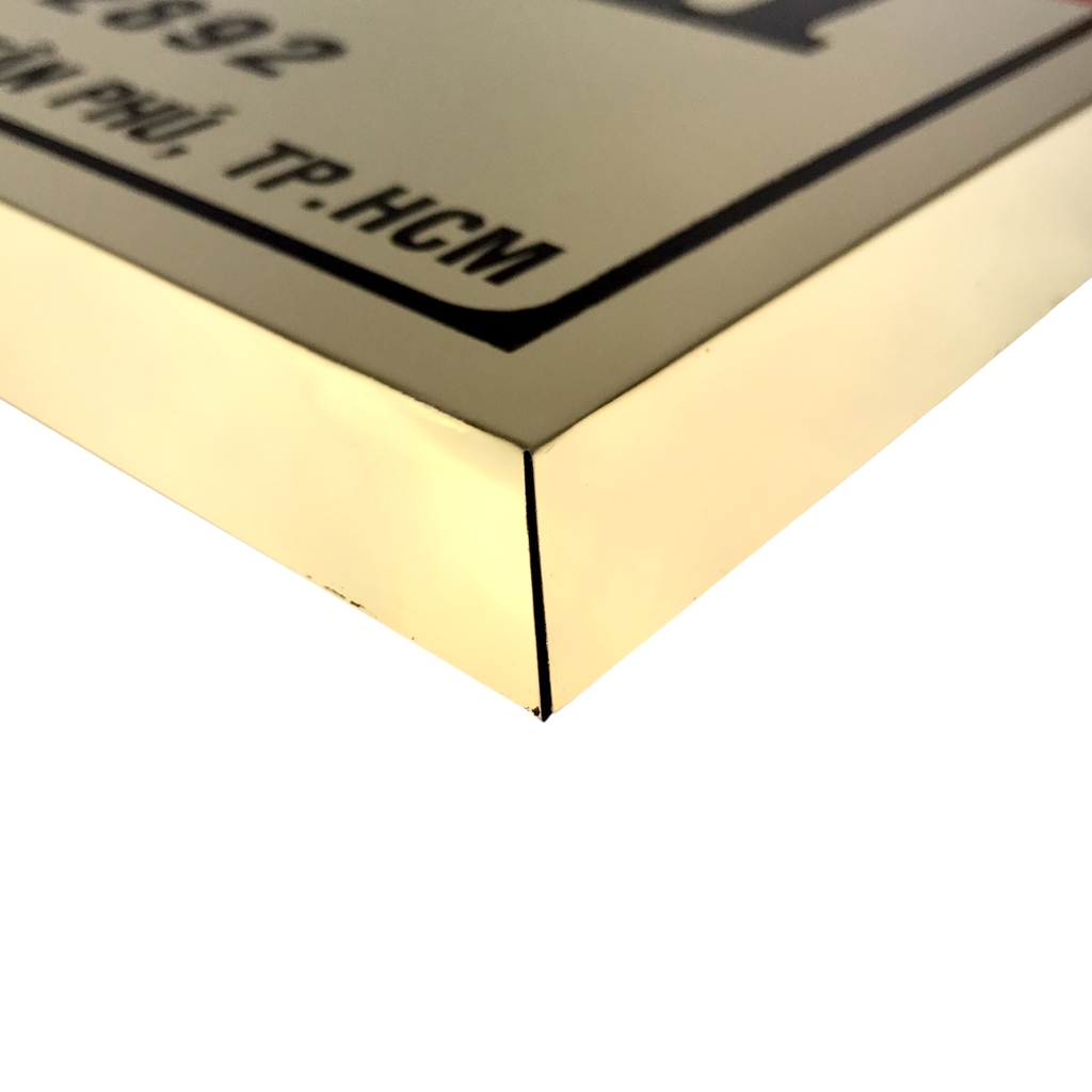 Bảng công ty inox ăn mòn có chân 40x30cm nền vàng bóng chữ đen