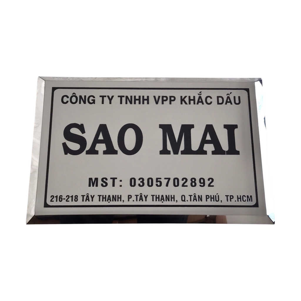 Bảng công ty inox ăn mòn có chân 40x30cm nền trắng bóng chữ đen