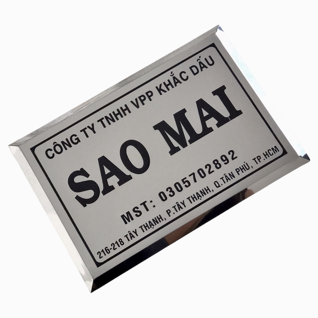 Bảng công ty inox ăn mòn có chân 40x30cm nền trắng bóng chữ đen