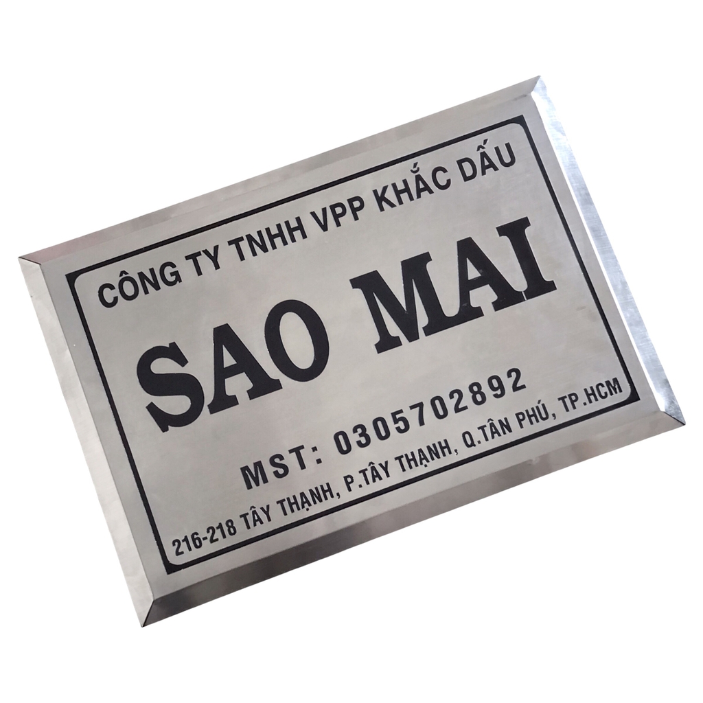 Bảng công ty inox ăn mòn có chân 40x30cm nền trắng xước chữ đen