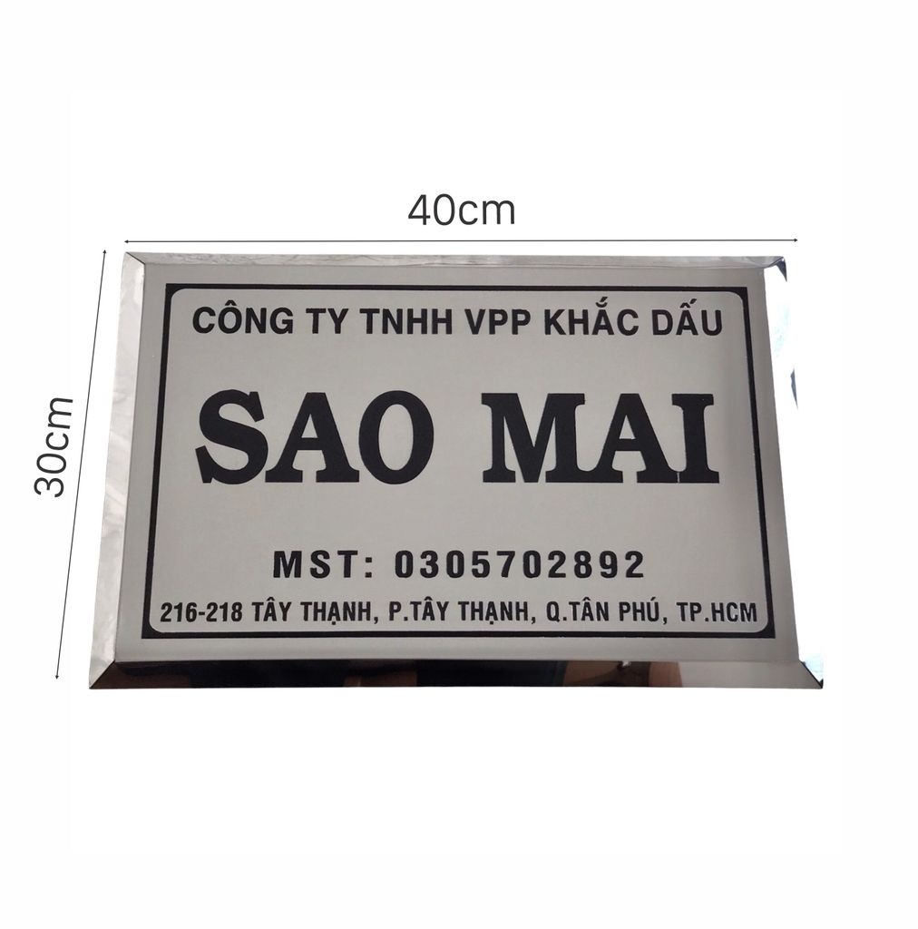 Bảng công ty inox ăn mòn có chân 40x30cm nền trắng bóng chữ đen