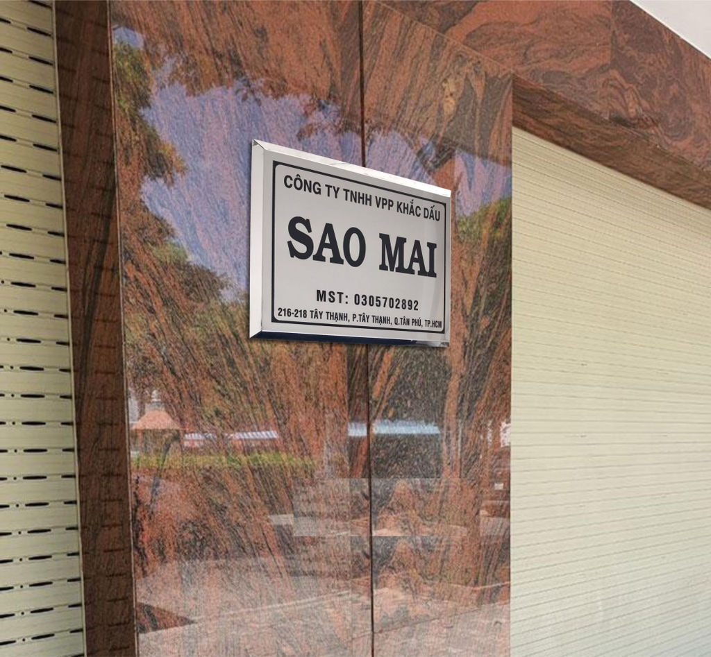 Bảng công ty inox ăn mòn có chân 40x30cm nền trắng bóng chữ đen