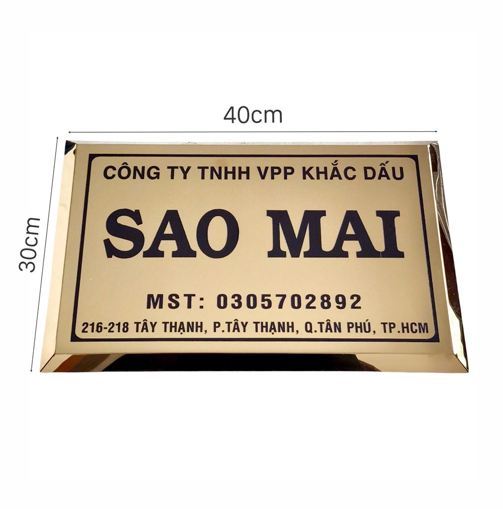 Bảng công ty inox ăn mòn có chân 40x30cm nền vàng bóng chữ đen