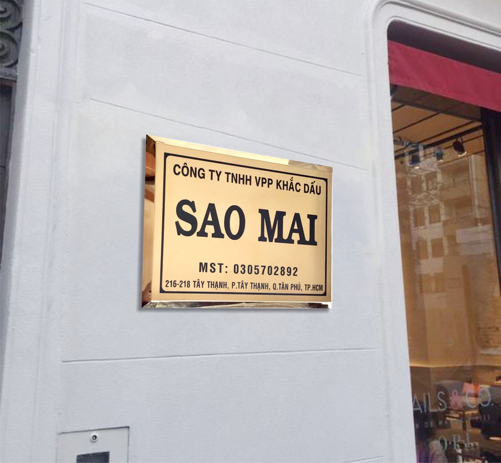Bảng công ty inox ăn mòn có chân 40x30cm nền vàng bóng chữ đen