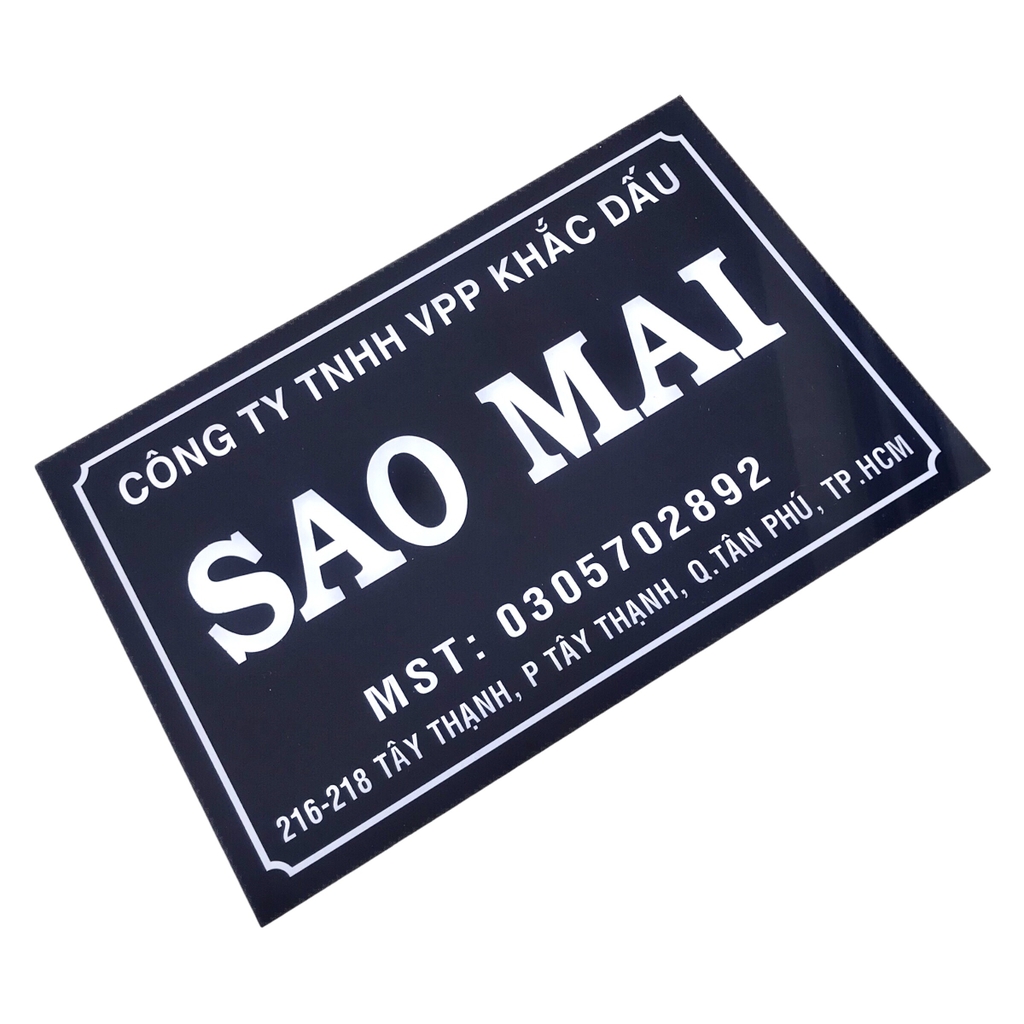 Bảng công ty mica 40x30cm nền xanh dương chữ trắng