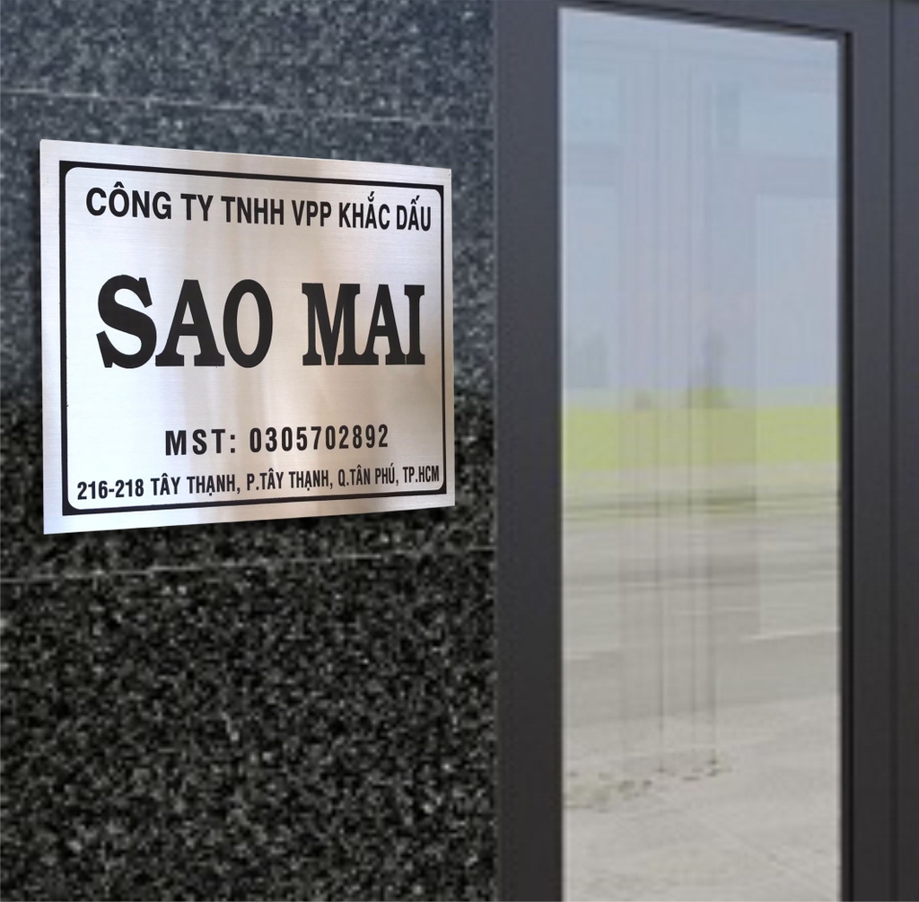 Bảng công ty inox ăn mòn 40x30cm nền trắng bóng chữ đen