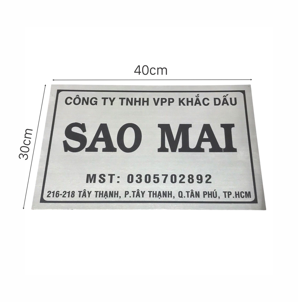 Bảng công ty inox ăn mòn 40x30cm nền trắng xước chữ đen