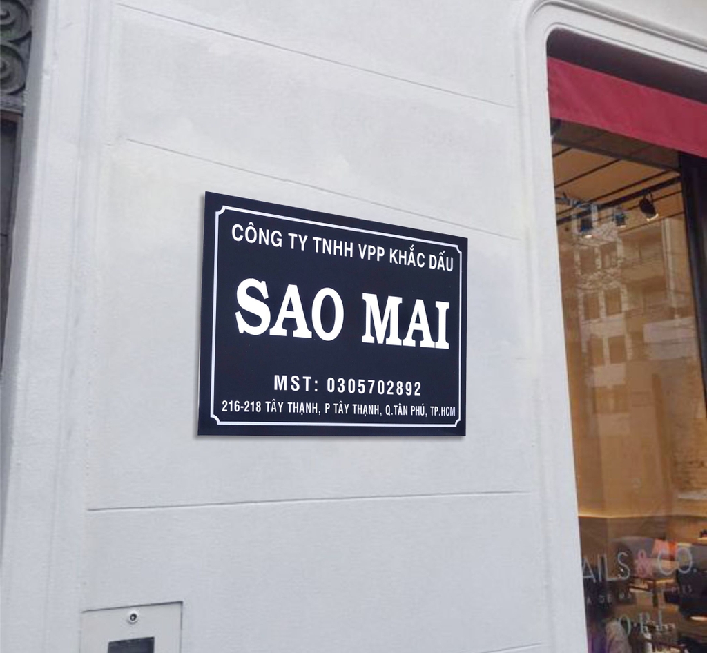 Bảng công ty mica 40x30cm nền xanh dương chữ trắng