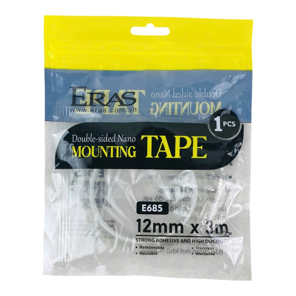 Băng keo 2 mặt trong suốt Eras, keo siêu dính