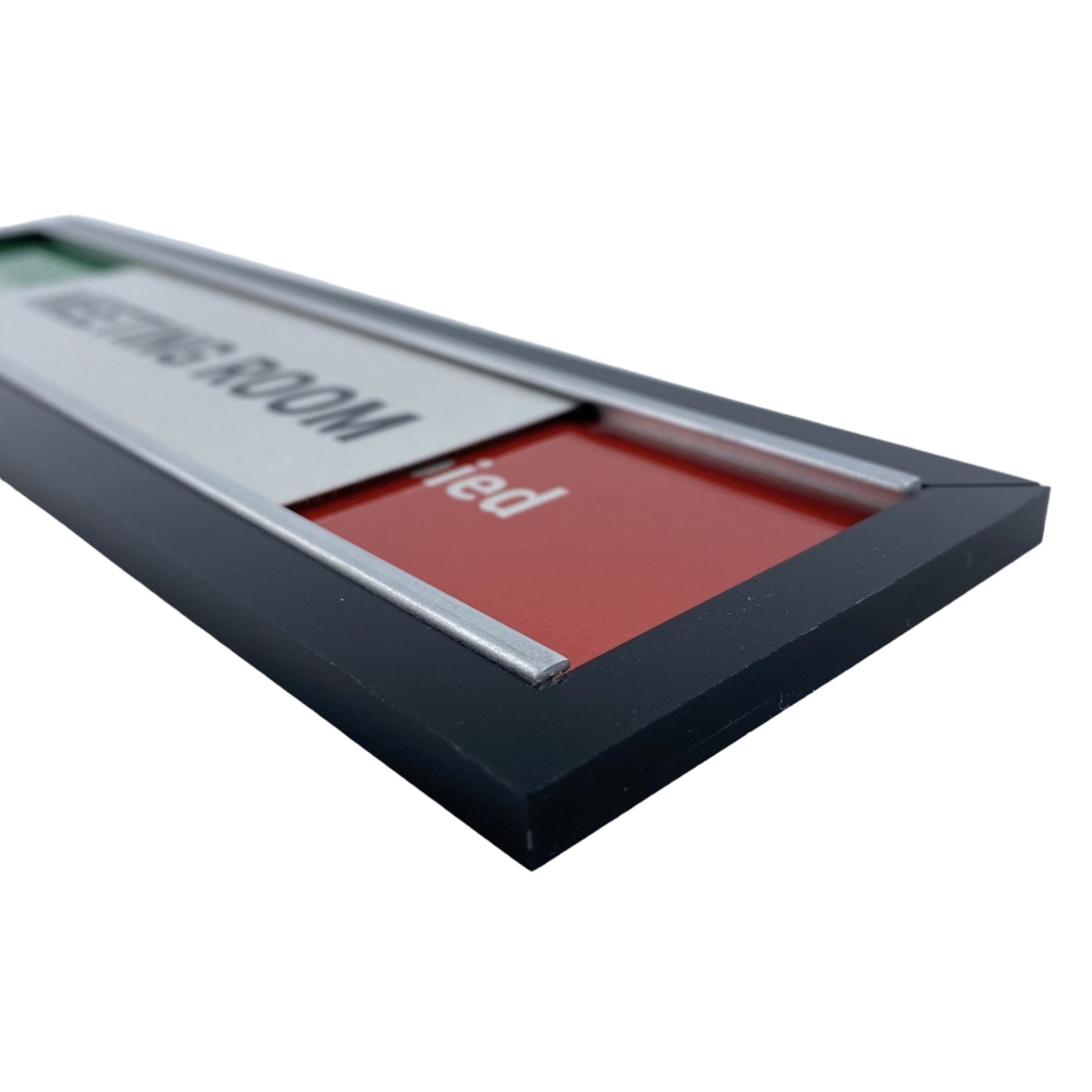 Bảng khung nhôm lùa M71 75x260mm, Biển tên phòng khay trượt thay đổi trạng thái