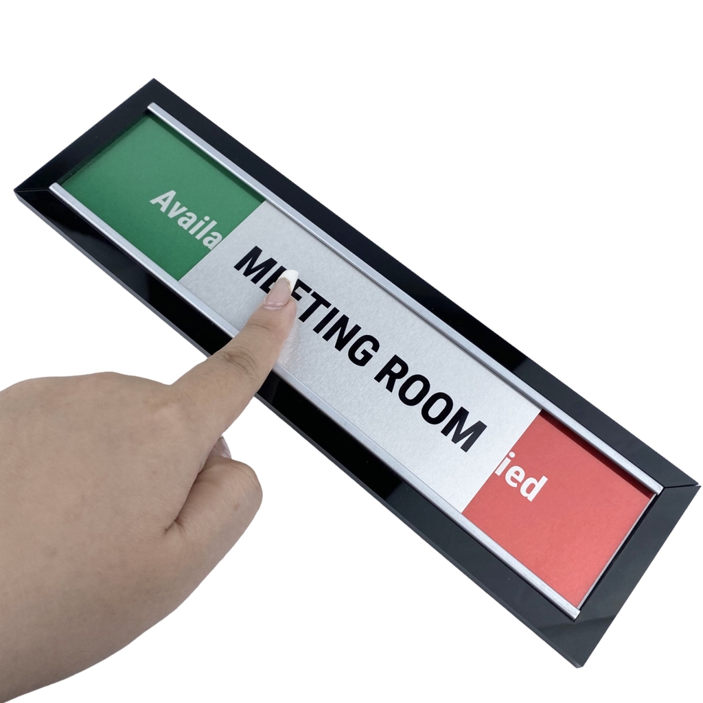 Bảng khung nhôm lùa M71 75x260mm, Biển tên phòng khay trượt thay đổi trạng thái