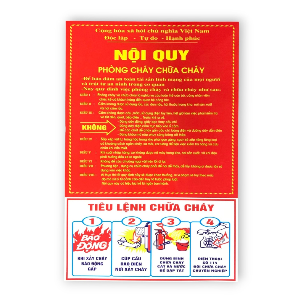 Bảng nội quy tiêu lệnh PCCC 40x60cm màng mica 0.5mm dán decal