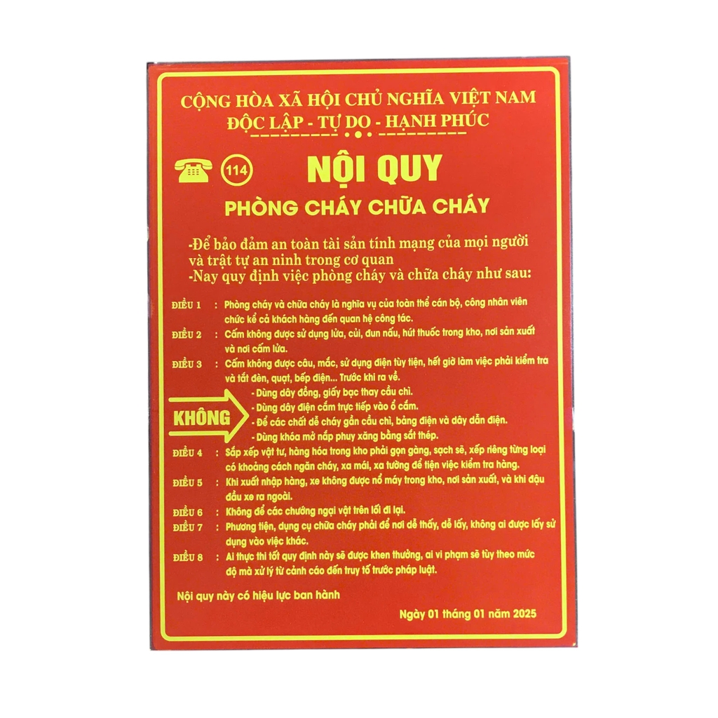 Bảng nội quy và tiêu lệnh PCCC tôn 33x46cm