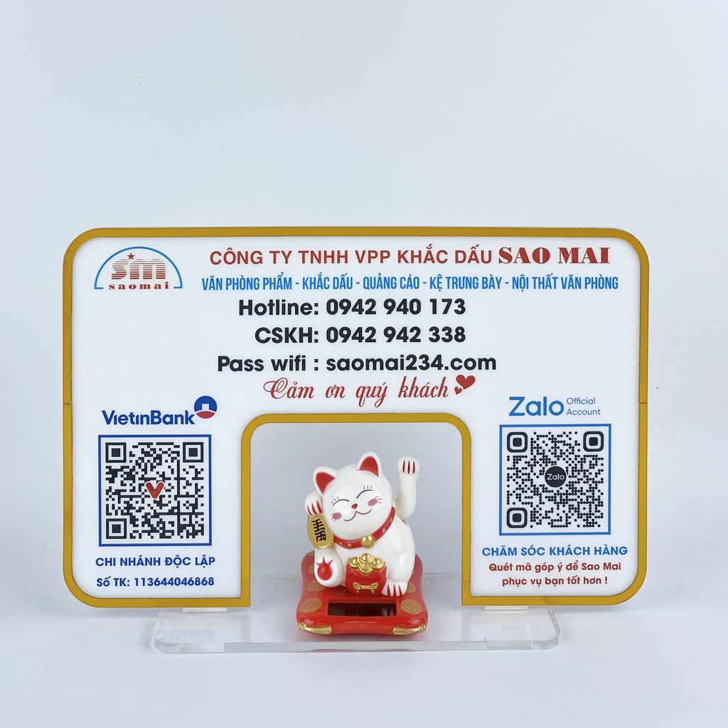 Bảng quét mã QR 30x20cm mèo thần tài