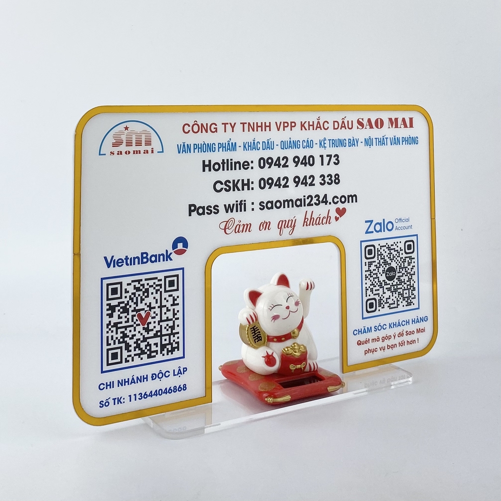 Bảng quét mã QR 30x20cm mèo thần tài