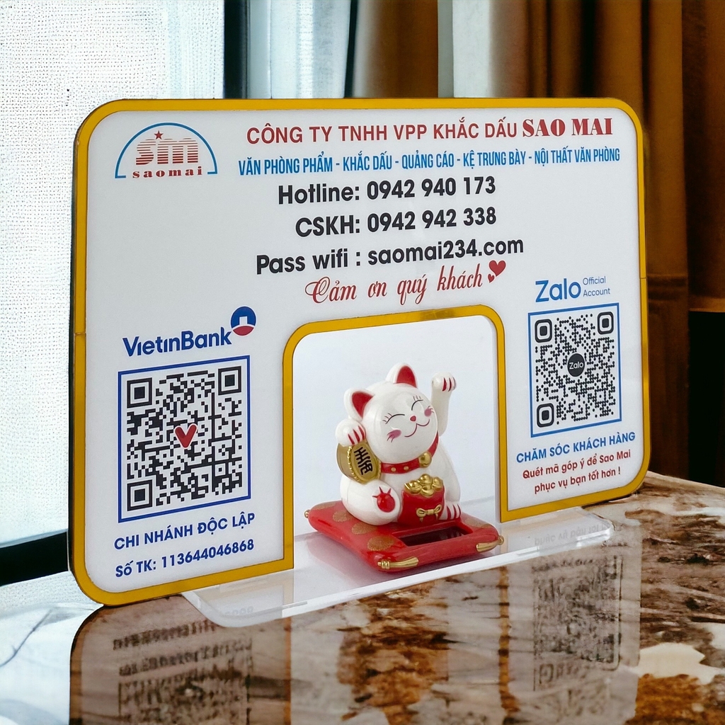 Bảng quét mã QR 30x20cm mèo thần tài