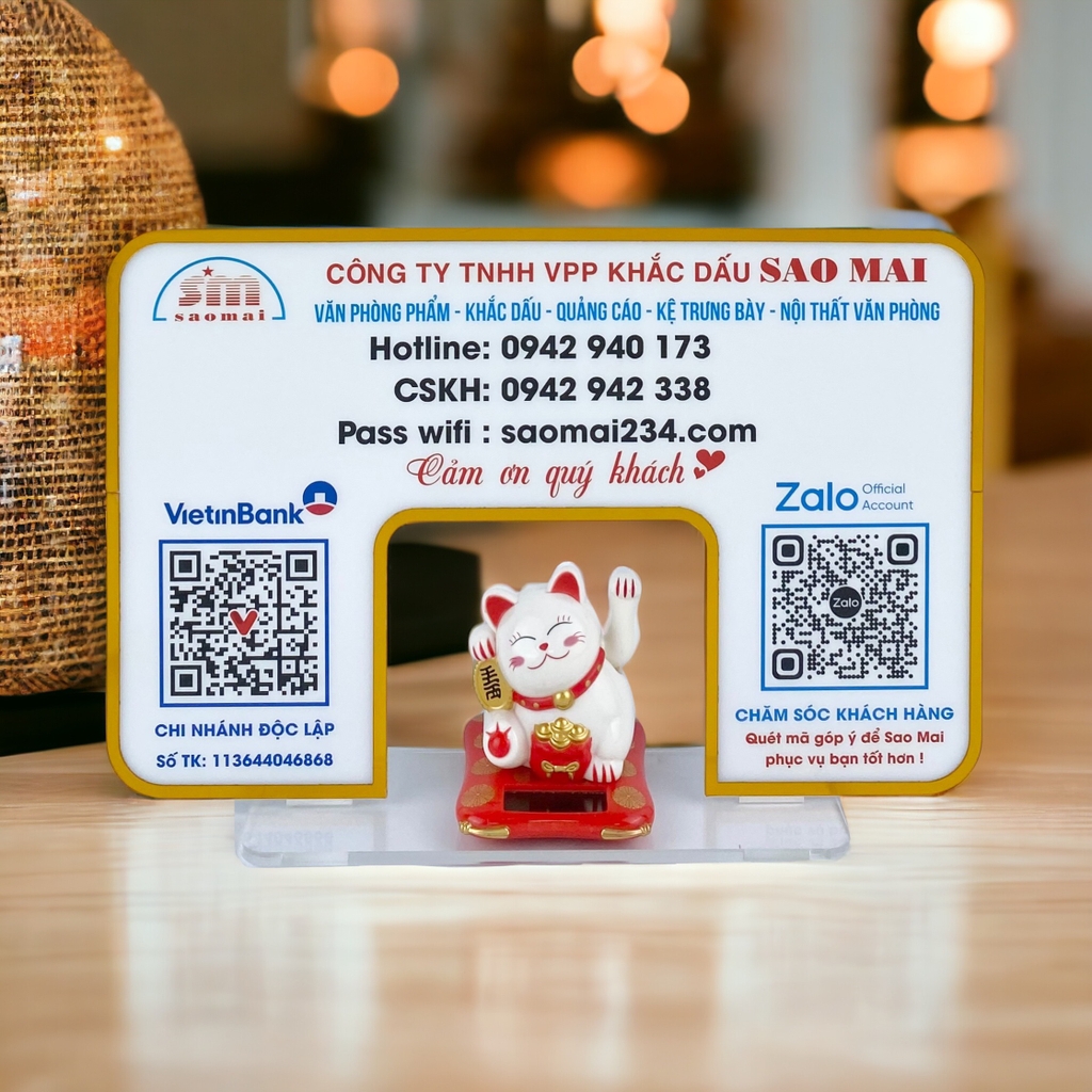 Bảng quét mã QR 30x20cm mèo thần tài