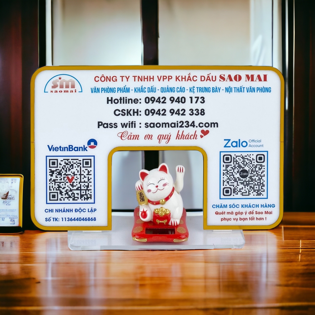 Bảng quét mã QR 30x20cm mèo thần tài