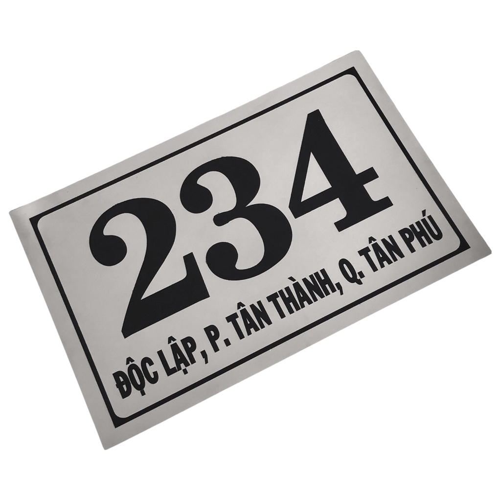 Bảng số nhà inox ăn mòn 30x20cm nền trắng bóng chữ đen
